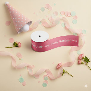 Birthday Deep Pink Girl Happy Birthday Satin Ribbon