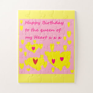 Birthday design pink and yellow with message on jigsaw puzzle