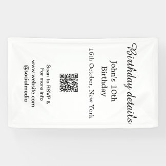 Birthday details 10th birthday scan QR websiteRSVP Banner