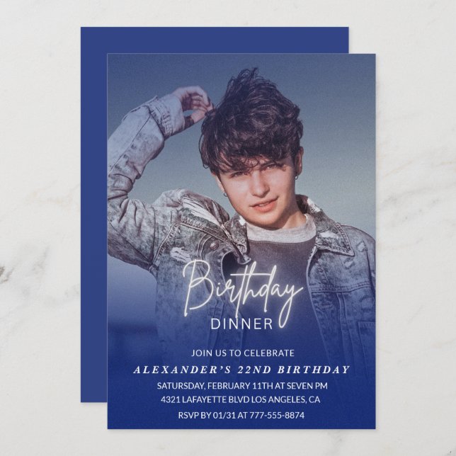 Birthday Dinner 22nd birthday invitation Photo Men (Front/Back)