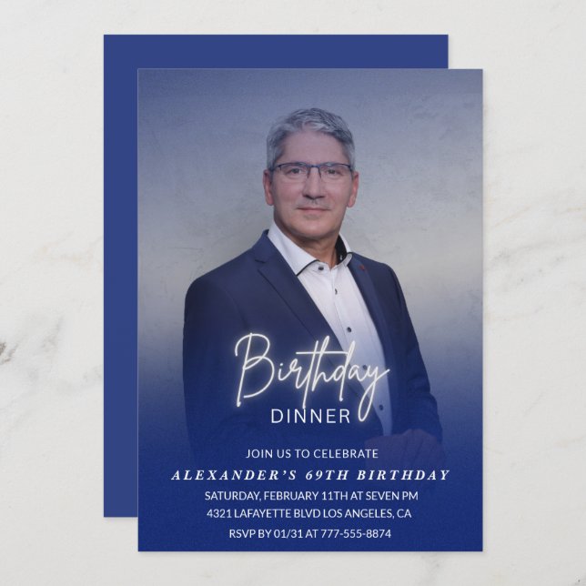 Birthday Dinner 69th birthday invitation Photo Men (Front/Back)