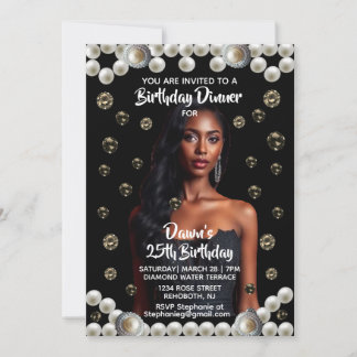 Birthday Dinner Black, Diamond, & Pearl Photo Invitation
