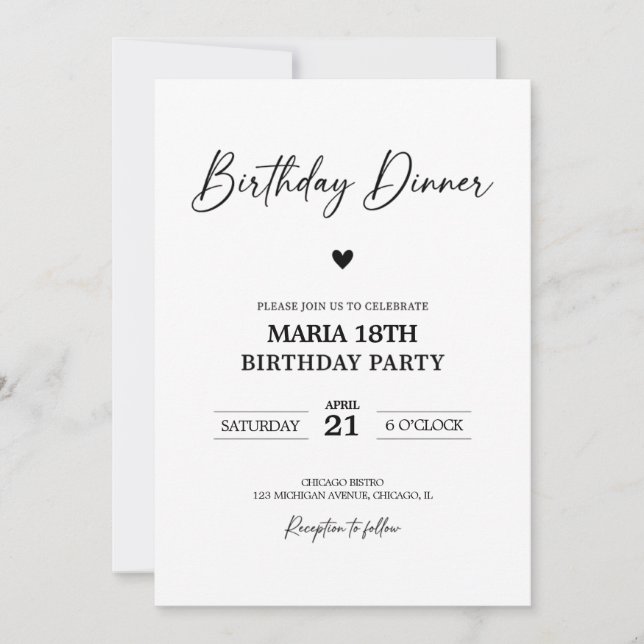 Birthday Dinner Invitation for Adults Editable (Front)