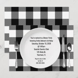 Birthday Dinner Party Buffalo Plaid Invitation