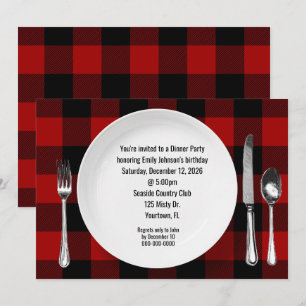 Birthday Dinner Party Buffalo Plaid Invitation