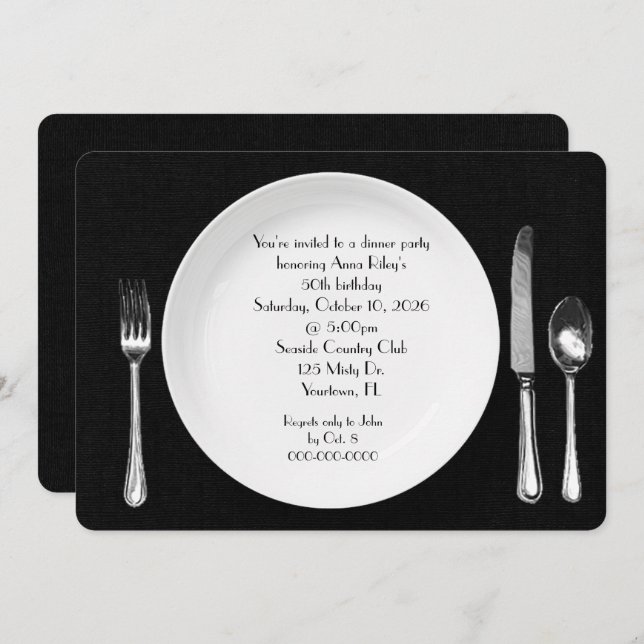 Birthday Dinner Party Invite on black (Front/Back)