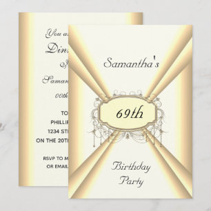 Birthday Dinner Party white and yellow gold Invitation