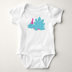 Birthday Dinosaur, Party Dinosaur, Blue Dinosaur Baby Bodysuit
