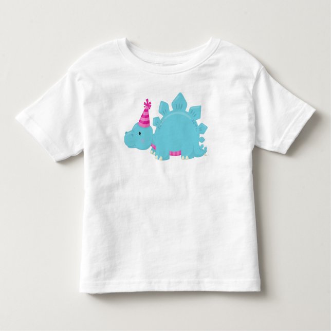 Birthday Dinosaur, Party Dinosaur, Blue Dinosaur Toddler T-Shirt (Front)