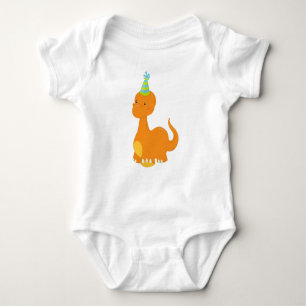 Birthday Dinosaur, Party Dinosaur, Dino, Party Hat Baby Bodysuit