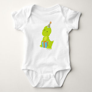 Birthday Dinosaur, Party Dinosaur, Gift, Party Hat Baby Bodysuit