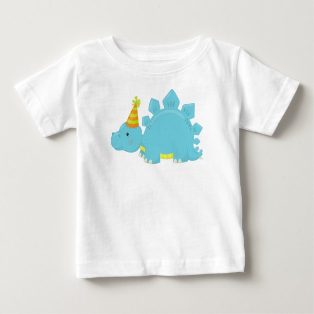 Birthday Dinosaur, Party Dinosaur, Party Hat, Dino Baby T-Shirt (Front)