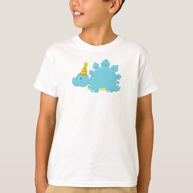 Birthday Dinosaur, Party Dinosaur, Party Hat, Dino T-Shirt (Front)