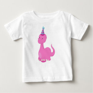 Birthday Dinosaur, Party Dinosaur, Pink Dinosaur Baby T-Shirt