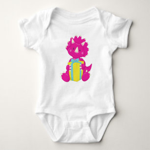 Birthday Dinosaur, Pink Dinosaur, Party Dinosaur Baby Bodysuit