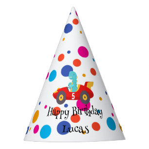 Birthday Dinosaur race car boy red racing kid name Party Hat