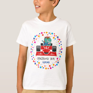 Birthday Dinosaur race car boy red racing kid name T-Shirt