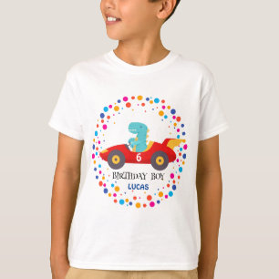 Birthday Dinosaur race car boy red racing kid name T-Shirt