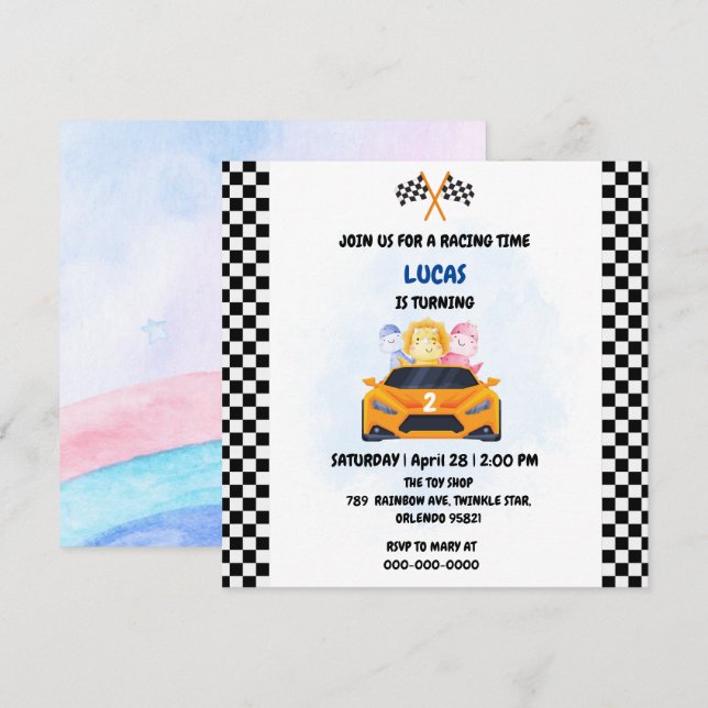 Birthday Dinosaur race car boy red racing kids nam (Front/Back)