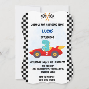 Birthday Dinosaur race car boy red racing kids nam Invitation