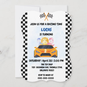 Birthday Dinosaur race car boy red racing kids nam Invitation