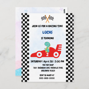 Birthday Dinosaur race car boy red racing kids nam Postcard