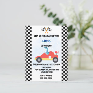 Birthday Dinosaur race car boy red racing kids nam Postcard