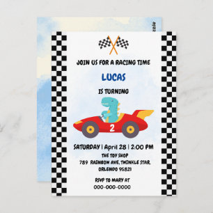 Birthday Dinosaur race car boy red racing kids nam Postcard