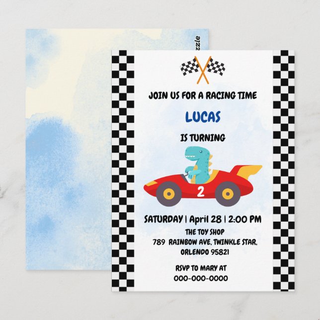 Birthday Dinosaur race car boy red racing kids nam Postcard (Front/Back)
