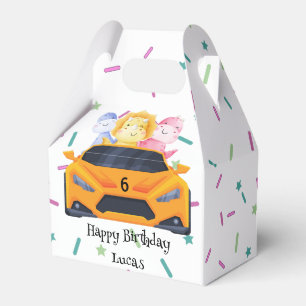 Birthday Dinosaur race car boy yellow racing kid Favour Box