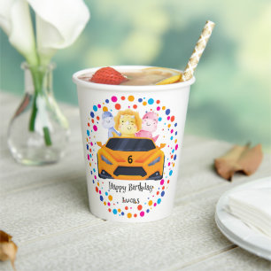 Birthday Dinosaur race car boy yellow racing kid Paper Cups