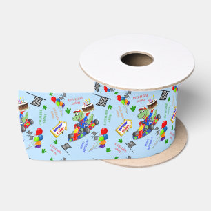 Birthday Dinosaur Race Car Ready Set Satin Ribbon