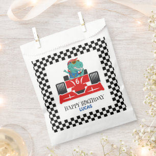 Birthday Dinosaur race car red boy kid name Favour Bags