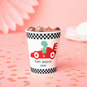 Birthday Dinosaur race car red boy kid name Paper Cups
