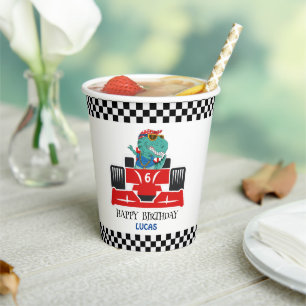 Birthday Dinosaur race car red boy kid name Paper Cups