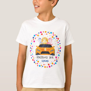Birthday Dinosaur race car yellow boy kid name T-Shirt