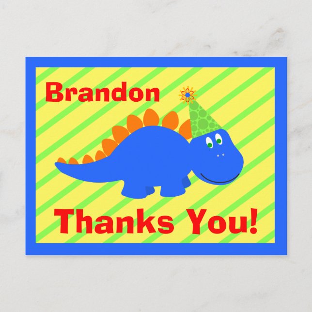 Birthday Dinosaur Thank You Postcard (Front)