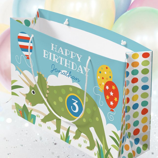 Birthday Dinosaur Triceratops Custom Name Age Large Gift Bag (Creator Uploaded)