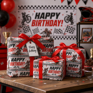 Birthday Dirt Bike Motocross Pattern for Boys Wrapping Paper