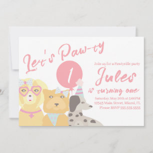 Birthday Dog Paw-ty Party Balloon Pink Invitation