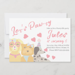 Birthday Dog Paw-ty Party Hearts Valentines Invitation