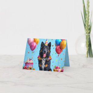 Birthday dog with cake and balloons invitation