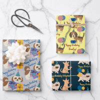 Birthday dogs and puppies with gifts and balloons 