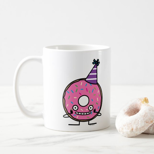 Birthday Doughnut pink icing sprinkles party hat Coffee Mug (With Donut)