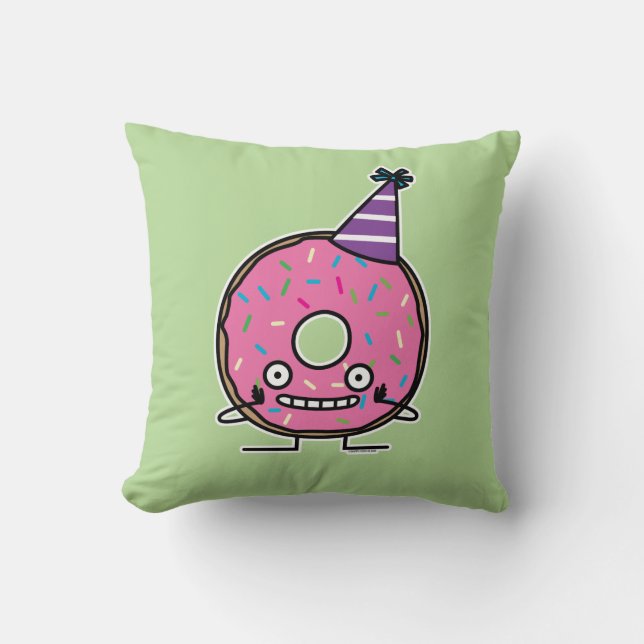 Birthday Doughnut pink icing sprinkles party hat Cushion (Front)