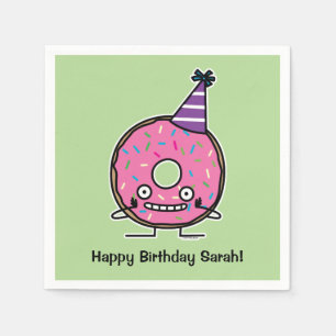 Birthday Doughnut pink icing sprinkles party hat Napkin