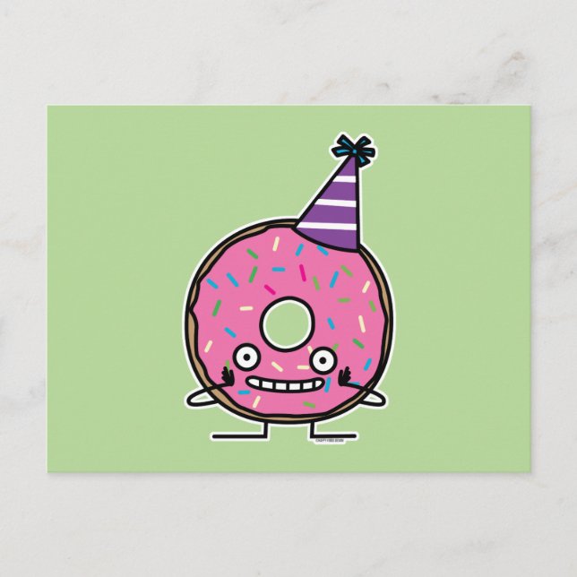 Birthday Doughnut pink icing sprinkles party hat Postcard (Front)