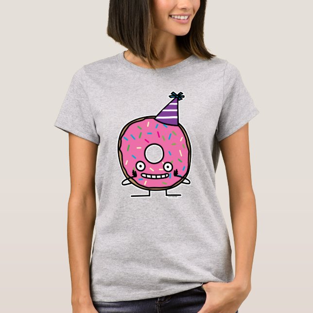 Birthday Doughnut pink icing sprinkles party hat T-Shirt (Front)