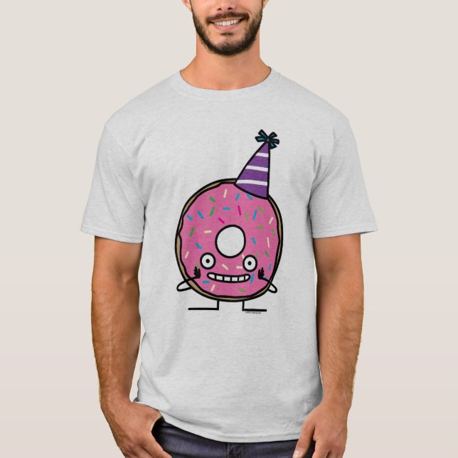 Birthday Doughnut pink icing sprinkles party hat T-Shirt (Front)