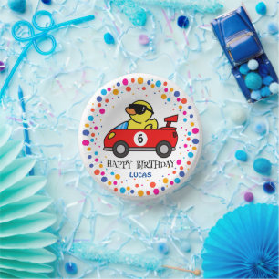 Birthday DUCK race car boy red racing kid name Paper Plate